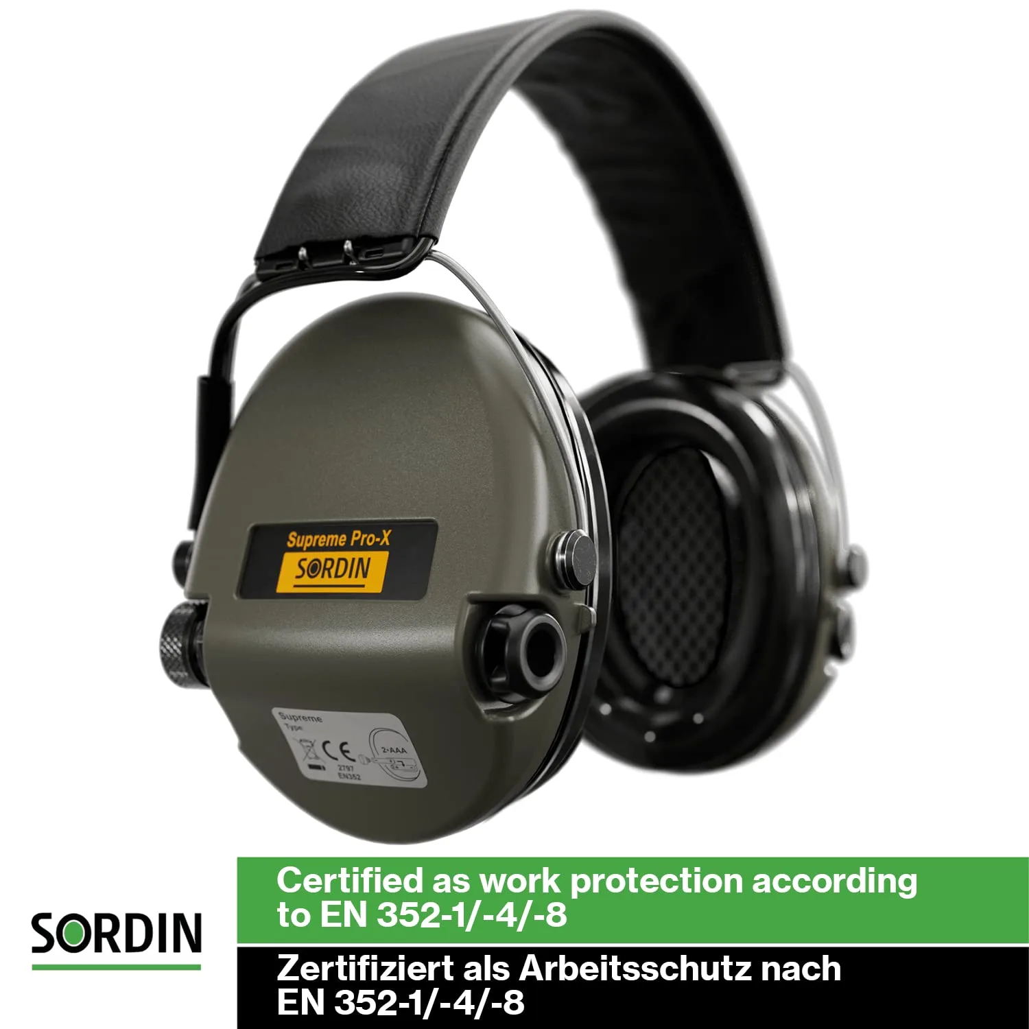 Sordin Pro-X LED Kapsel-Gehörschützer - 75302-X/L-07-S - Gehörschutz aktiv & elektronisch mit Lederband - Gelkissen - Oliv, Ansicht 6