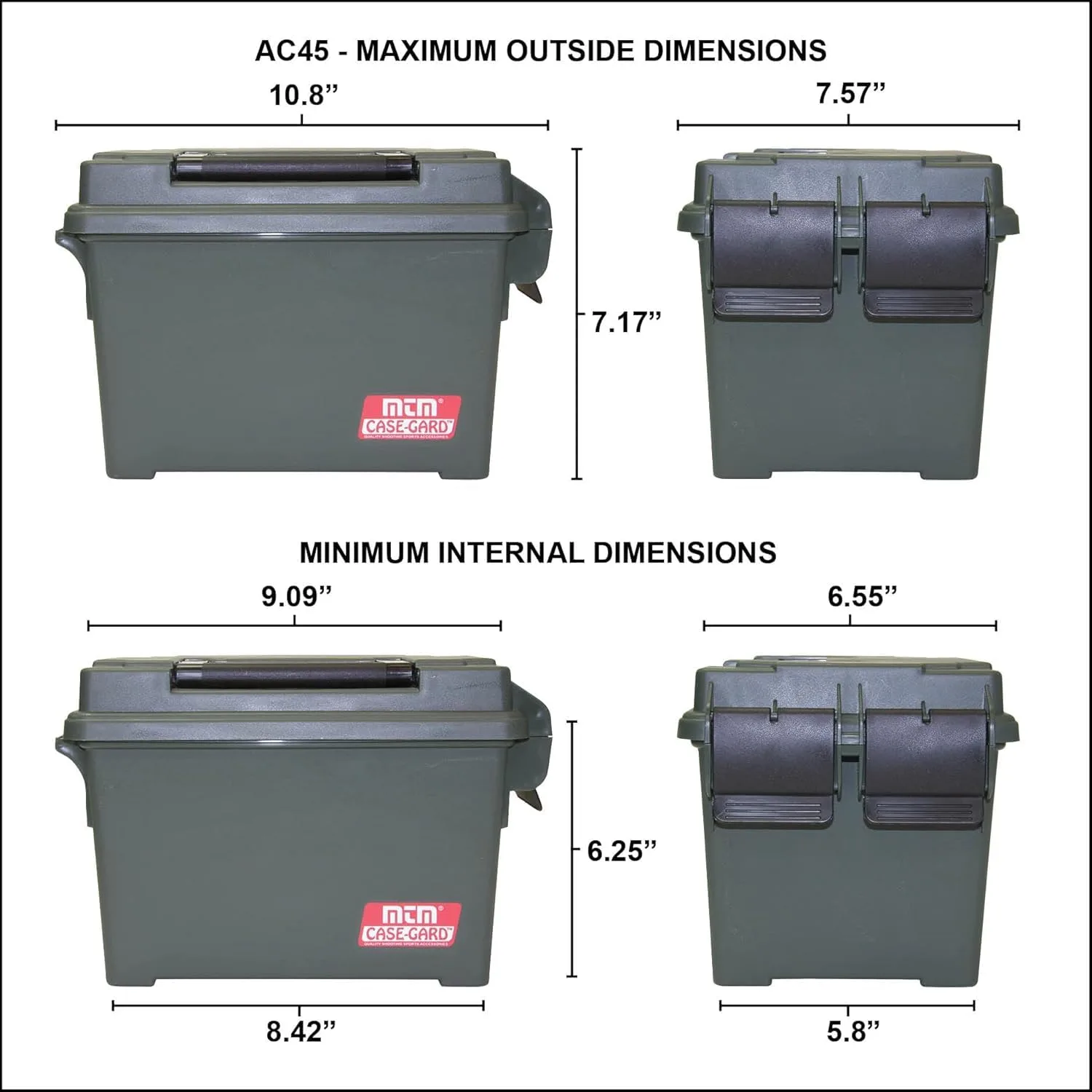 MTM Case-Gard AC45 Munitionsbehälter, Wasserresistent, Doppelverriegelung, für 500 Schuss .45 ACP, Forrest Green, Ansicht 3