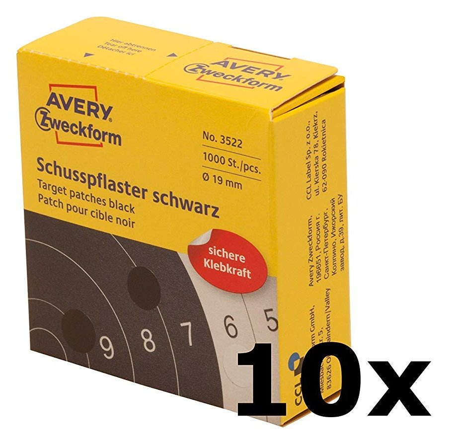 AVERY Zweckform 3522 Schusspflaster (Ø 19 mm, vorgedruckt) schwarz (10 Packungen)