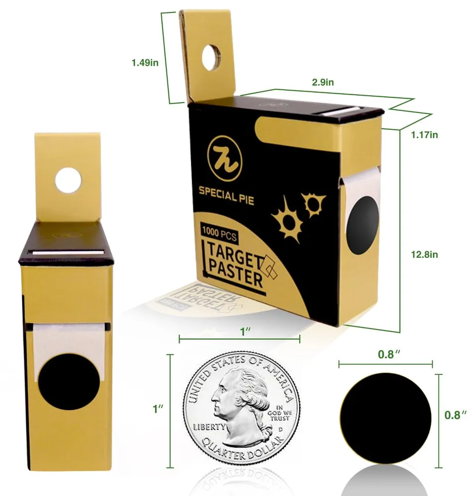 SPECIAL PIE Schusspflaster, 1.000 Stück Ø20mm, Zielscheibe, Schießsport, Schützensport, runde Aufkleber, Punktaufkleber, Markierungspunkt, in Spenderbox (Schwarz, 2Stück), Ansicht 3