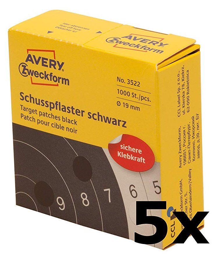 AVERY Zweckform 3522 Schusspflaster (Ø 19 mm, vorgedruckt) schwarz (5 Packungen)