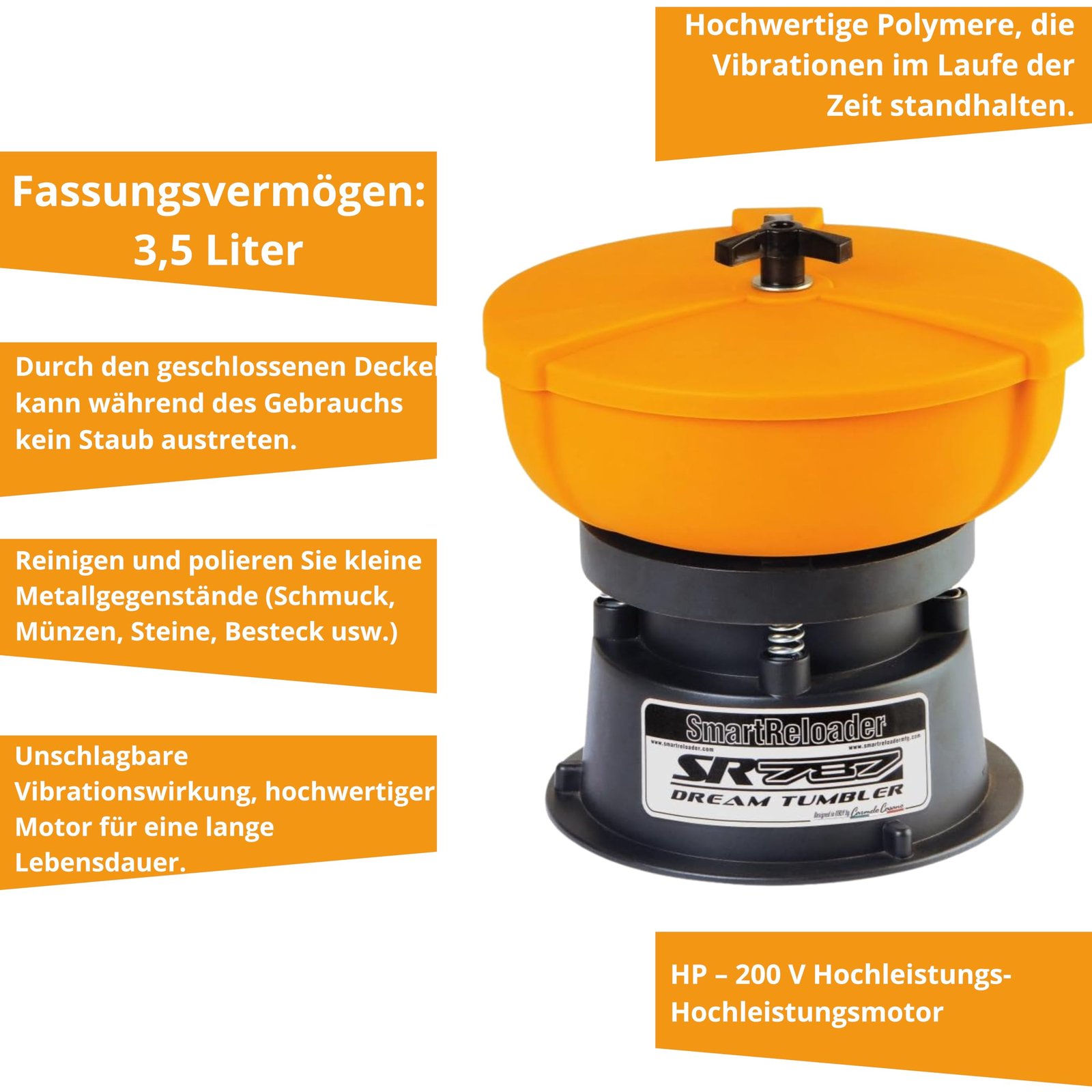 SR787 Dream Tumbler – und Reinigungseffekt, Munitionsreinigung, Schmuckpoliermaschine, Metallreiniger-Leistungsstark für Jäger, Juweliere, Gastronomen, Münz- und Steinsammler - 220V Vibro-Cleaner