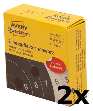 AVERY Zweckform 3522 Schusspflaster (Ø 19 mm, vorgedruckt) schwarz (2 Packungen)