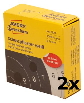 AVERY Zweckform 3521 Schusspflaster (Ø 19 mm, vorgedruckt) 2 Rollen (weiß, 2000 Stück)