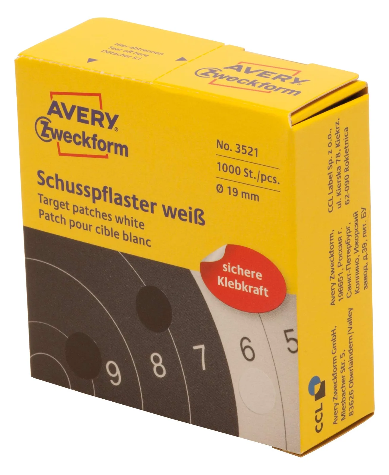 AVERY Zweckform 3521 Schusspflaster (Ø 19 mm, vorgedruckt) 2 Rollen (weiß, 2000 Stück), Ansicht 2