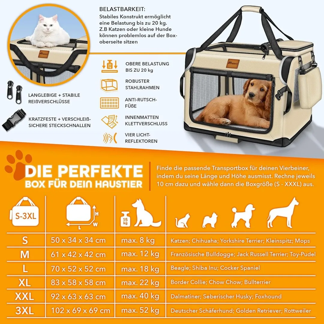 Faltbare Hunde-, Katzentasche 70x52x52cm "beige", Ansicht 4