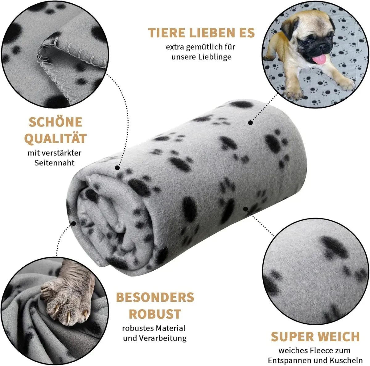 3 Stück Hunde/Katzendecken mit Pfotenmotiven 120x80 cm (LxB), Ansicht 4