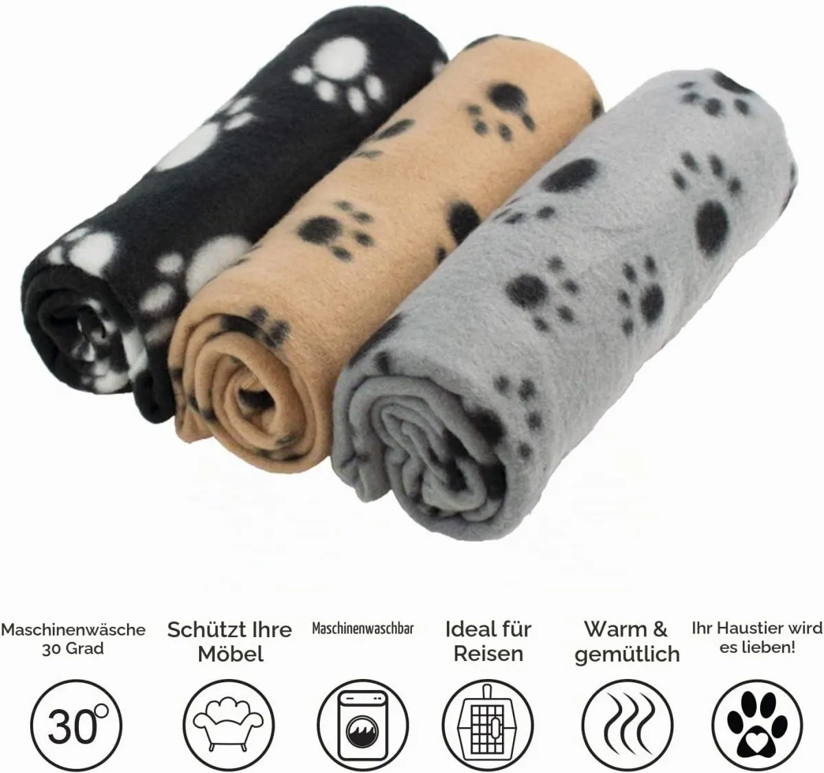 3 Stück Hunde/Katzendecken mit Pfotenmotiven 120x80 cm (LxB), Ansicht 7