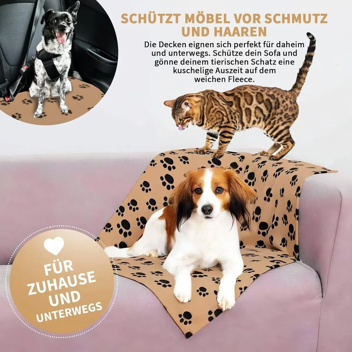 3 Stück Hunde/Katzendecken mit Pfotenmotiven 120x80 cm (LxB), Ansicht 8
