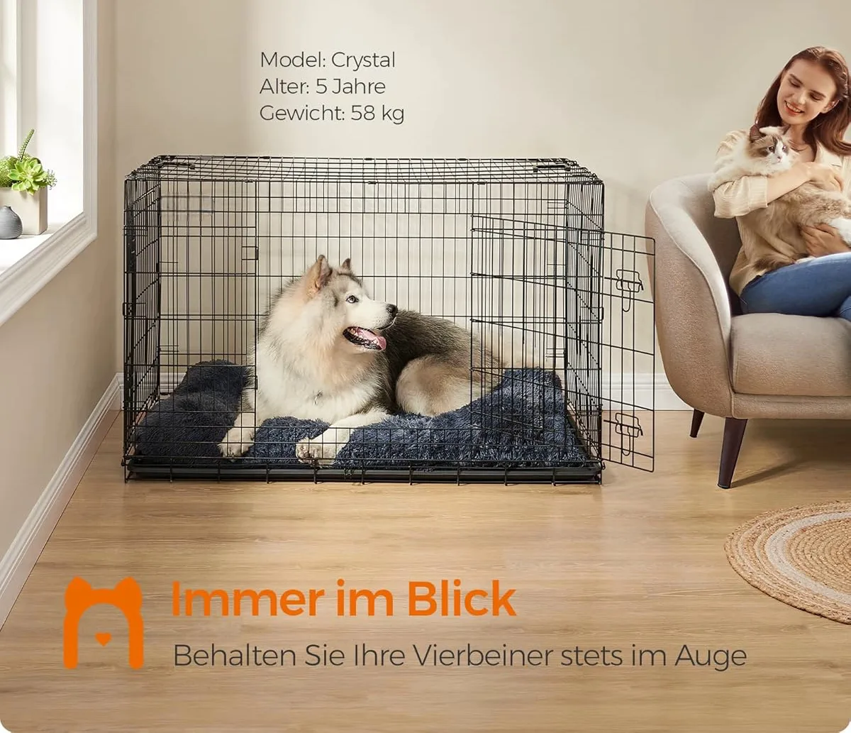 Hundekäfig, Gitterkäfig 136x79x87 cm (LxBxH), Ansicht 2