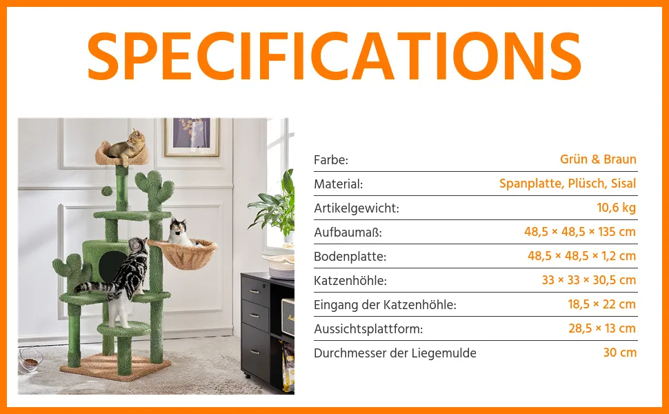 Kaktus Kratzbaum 135cm "grün/braun", Ansicht 7