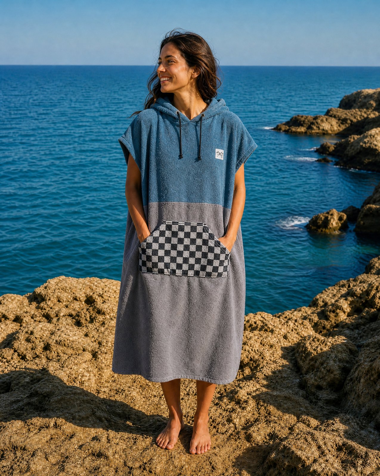 Surfponcho Checker Unisex aus Bio-Frottee