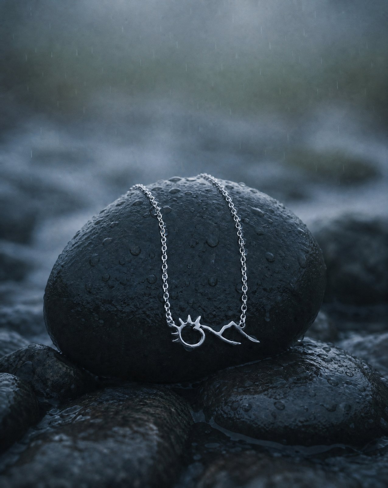 Kette mit Sonne-Berg-Wellenmotiv - rostfreier Edelstahl
