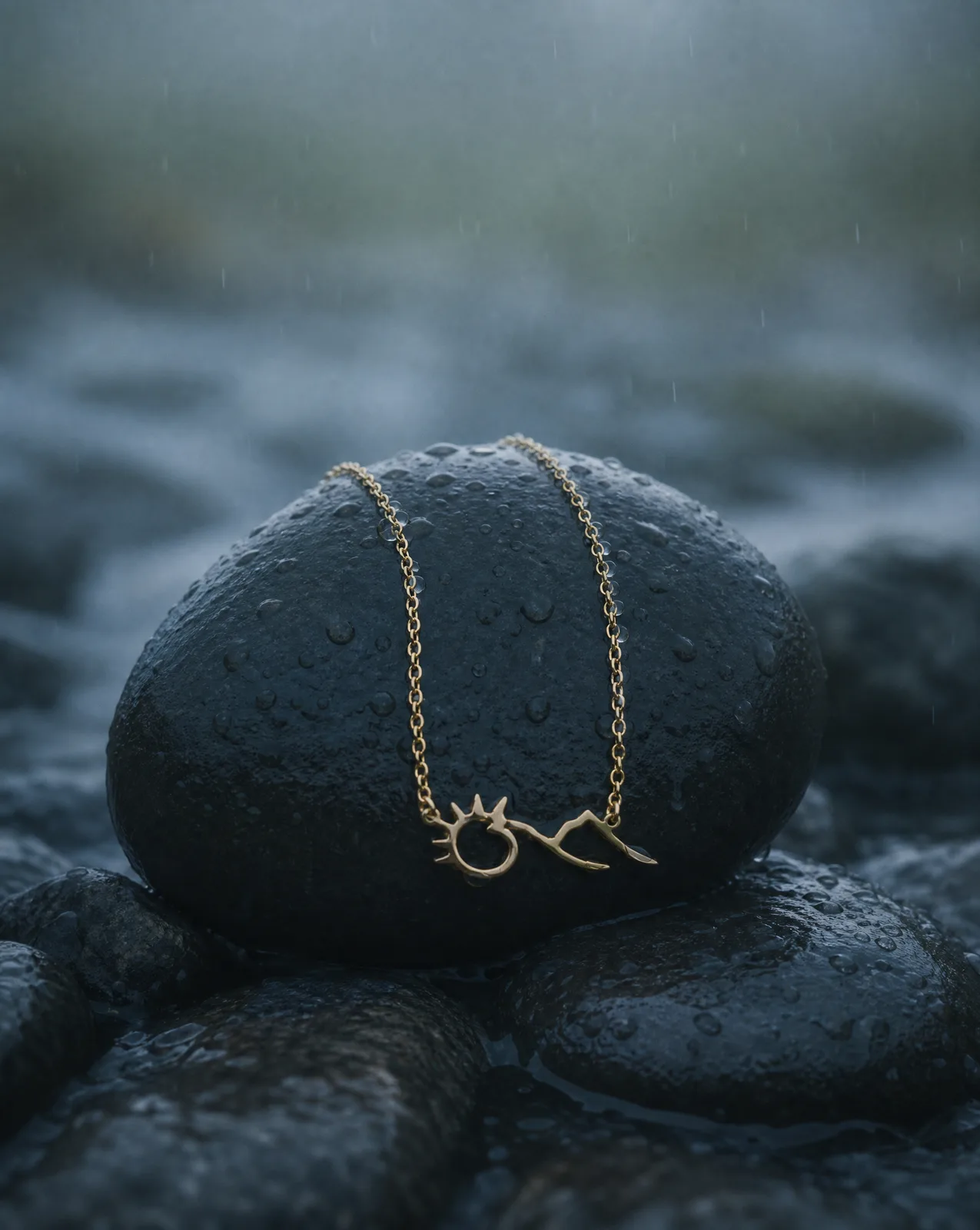 Kette mit Sonne-Berg-Wellenmotiv - rostfreier Edelstahl, Ansicht 4