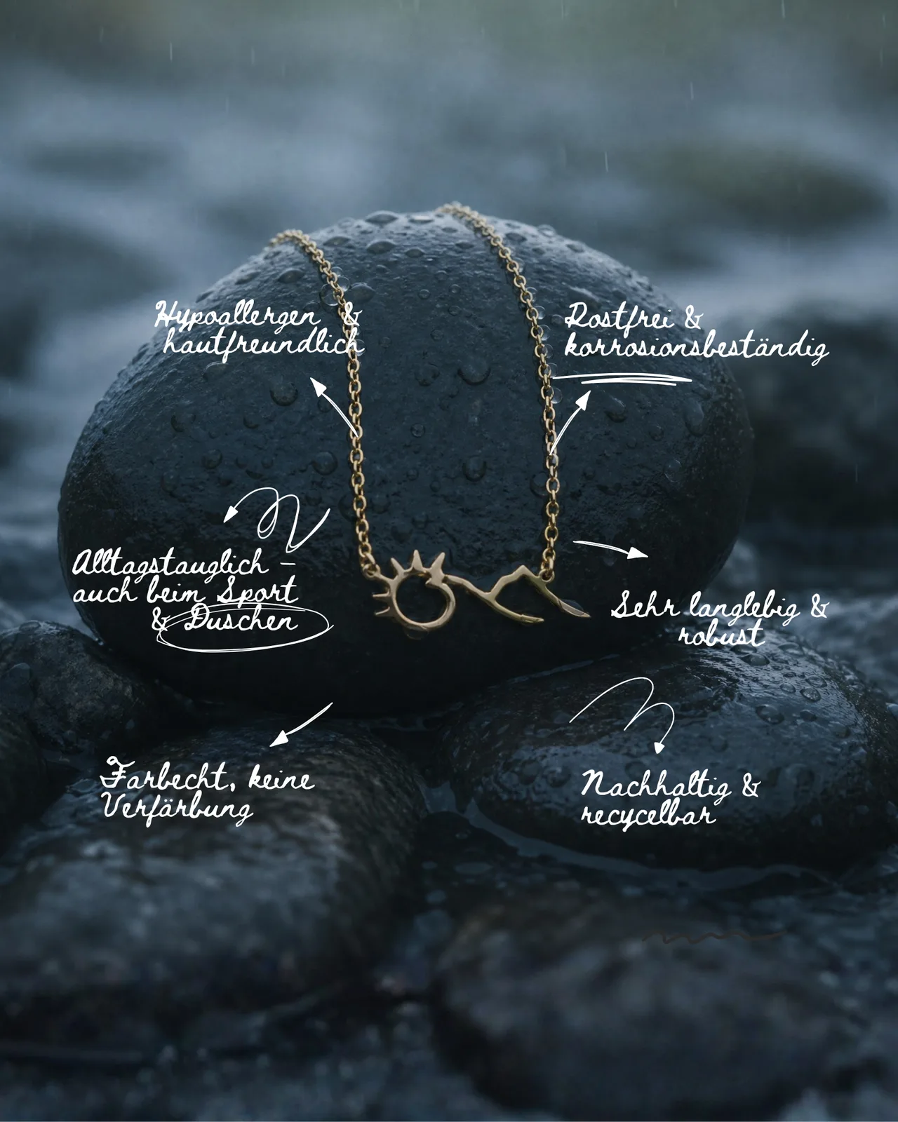 Kette mit Sonne-Berg-Wellenmotiv - rostfreier Edelstahl, Ansicht 5