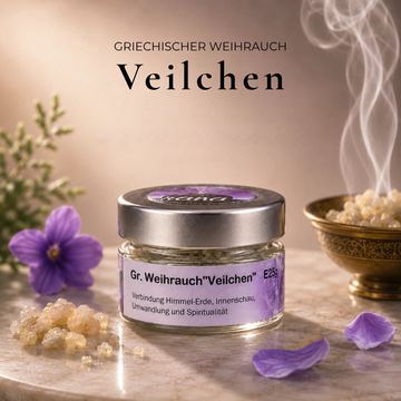 Griechischer Weihrauch Veilchen – zart, transformierend & seelisch öffnend (Glas) von ILIOS Grünes Gold