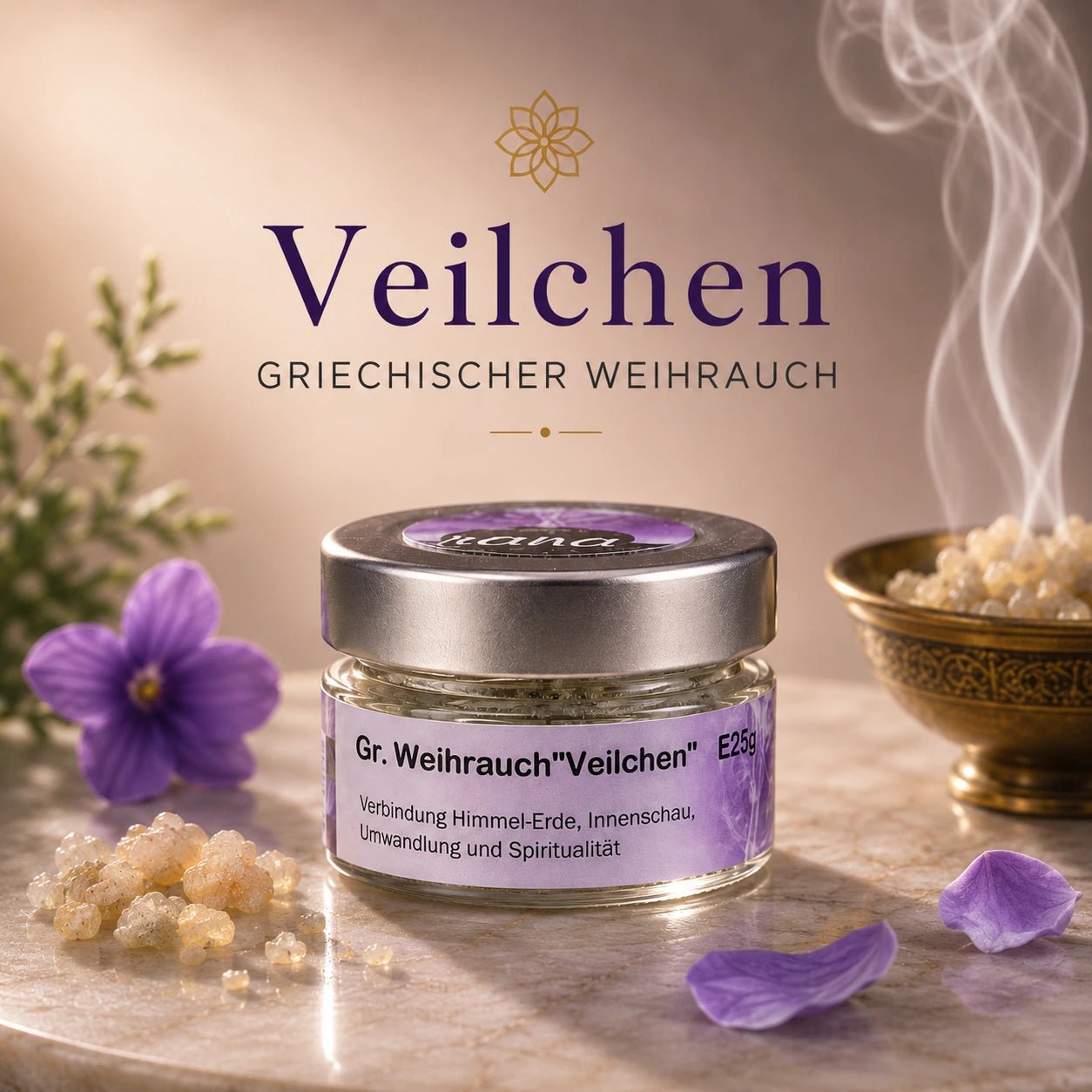 Griechischer Weihrauch Veilchen – zart, transformierend & seelisch öffnend (Glas)