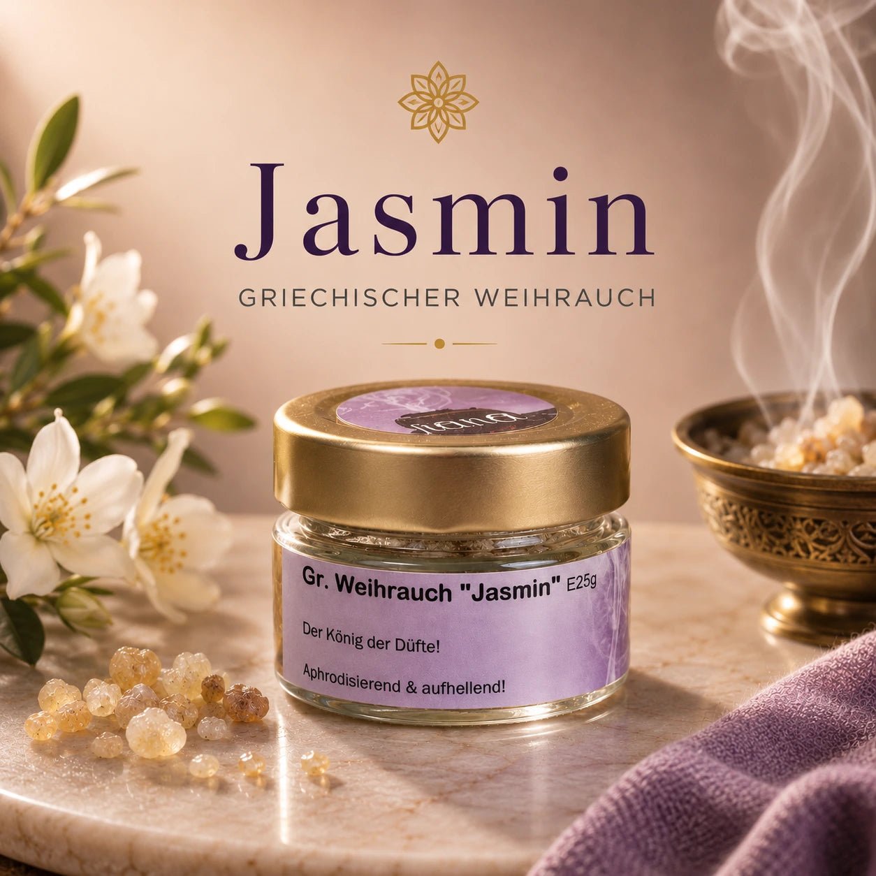 Griechischer Weihrauch Jasmin – lichtvoll, verbindend & spirituell (Glas)