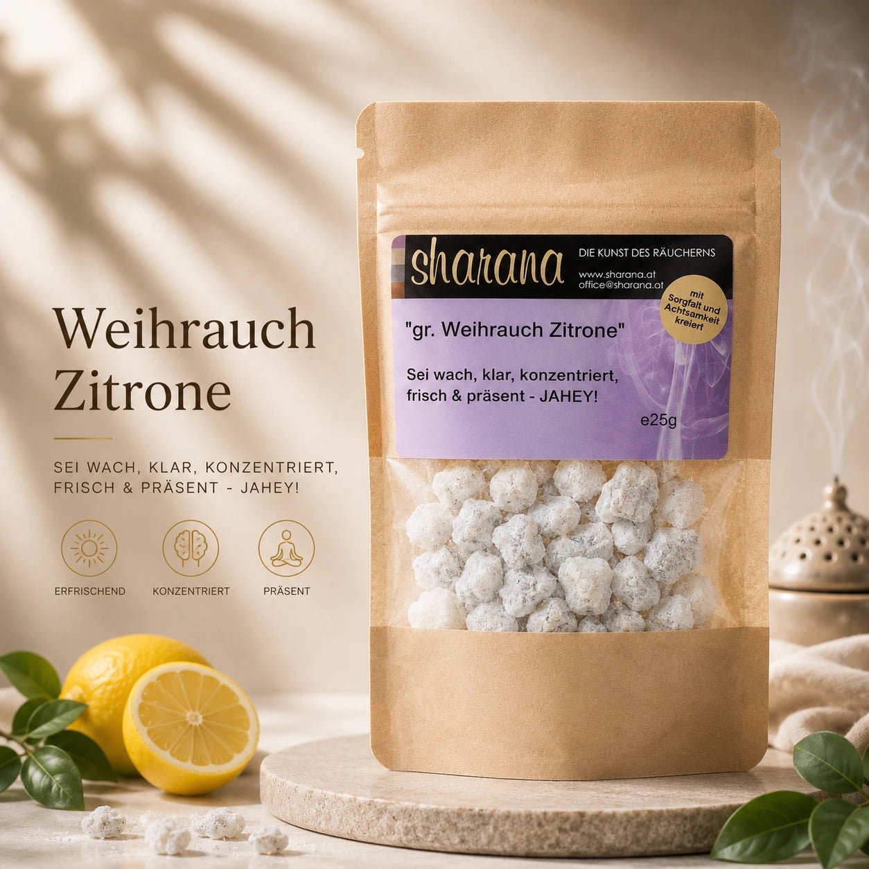 Griechischer Weihrauch Zitrone – frisch, klärend & handgefertigt (Nachfüllpack)