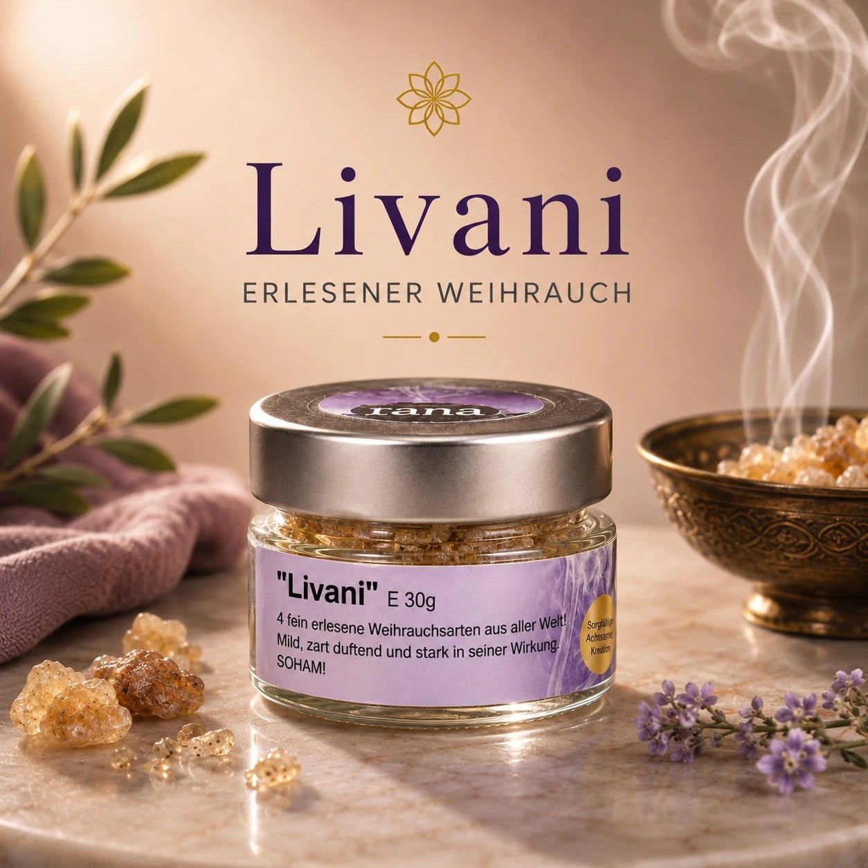 Naturweihrauch Livani – mild, rein & vielseitig verwendbar (Glas)