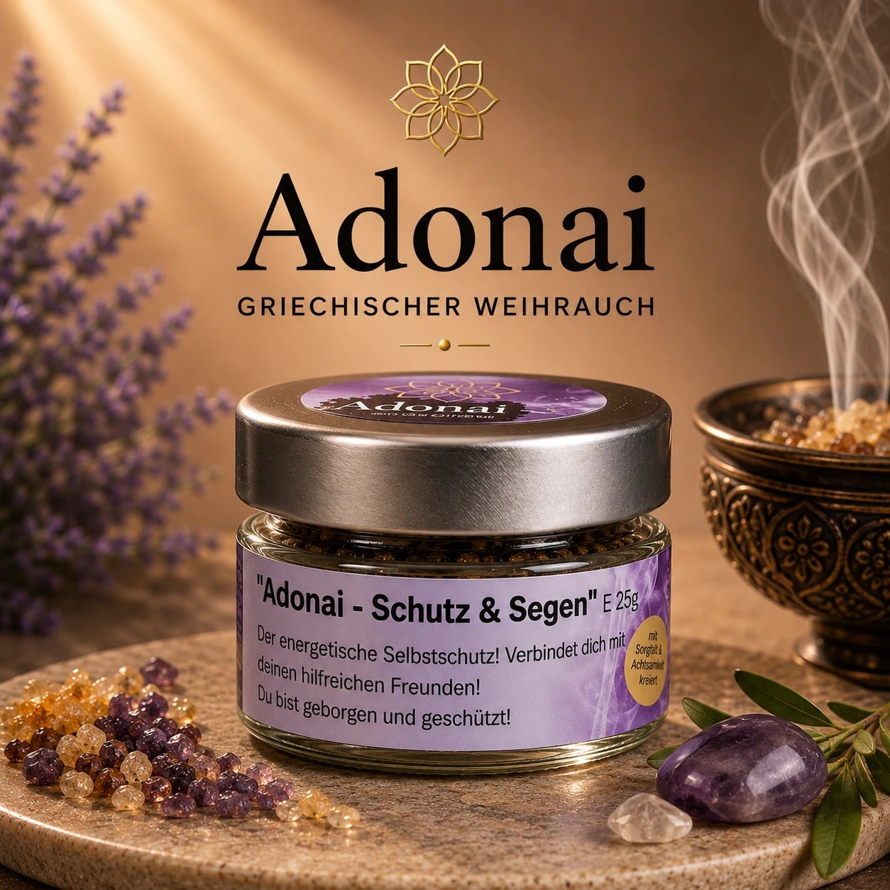Räuchermischung Adonai – Schutz, Geborgenheit & energetische Klarheit (Glas)