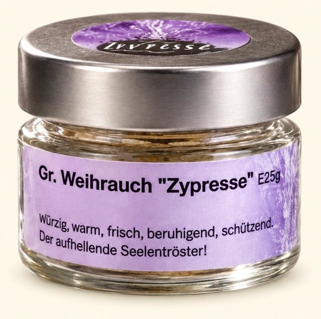 Griechischer Weihrauch Zypresse Glas - frisch, klärend, handgefertigt (Glas)