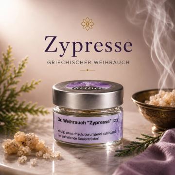 Griechischer Weihrauch Zypresse Glas - frisch, klärend, handgefertigt (Glas) von ILIOS Grünes Gold