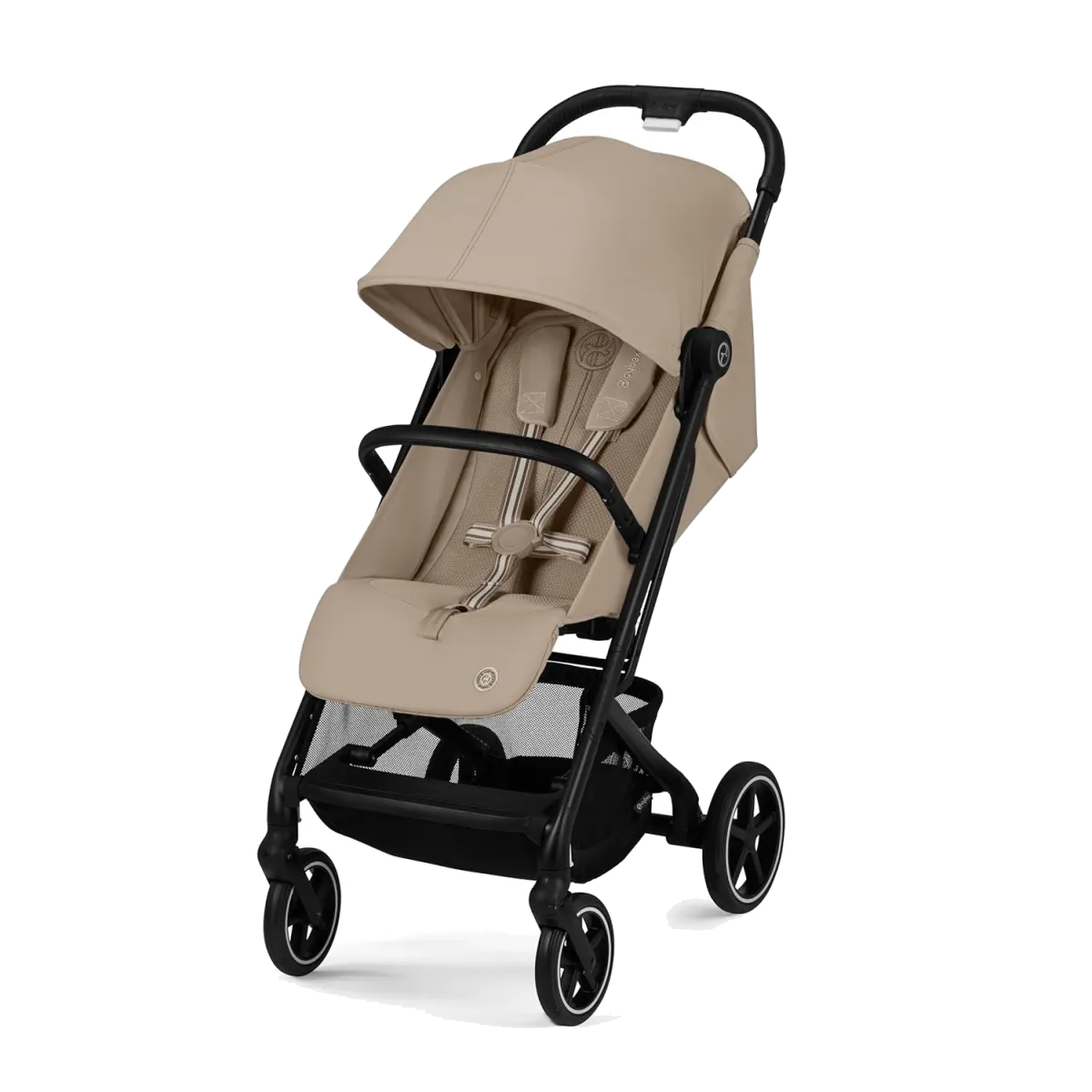Cybex Gold Kinderwagen Beezy mit One-Pull Harness, Ab Geburt bis ca. 4 Jahre (max. 22 kg), Kompakt und ergonomisch, Almond Beige (Beige mit schwarzem Rahmen)