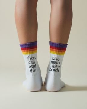 Take Me To The Beach - Sportsocken gestreift in rainbow - weiß