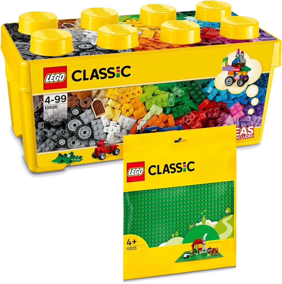 Lego Classic Bausteine Box Mittelgroß + Grüne Platte: Aufbewahrungsboxen & Bauplatte Bundle, Steinebox mit Baseplate für Kinder ab 4 Jahre