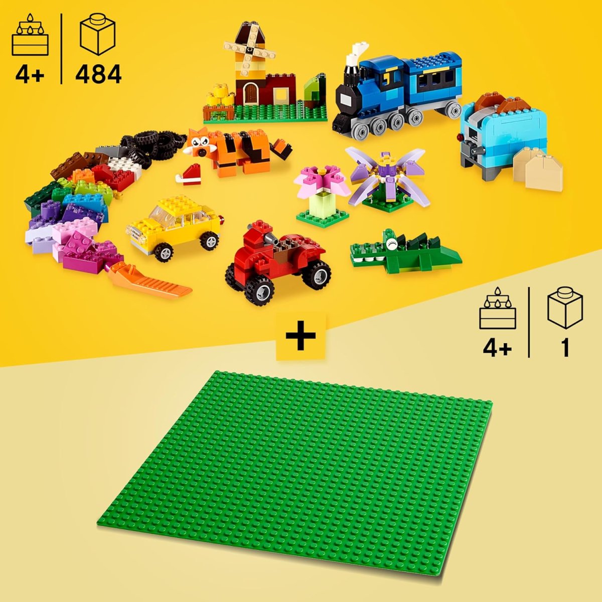 Lego Classic Bausteine Box Mittelgroß + Grüne Platte: Aufbewahrungsboxen & Bauplatte Bundle, Steinebox mit Baseplate für Kinder ab 4 Jahre — Bild 2