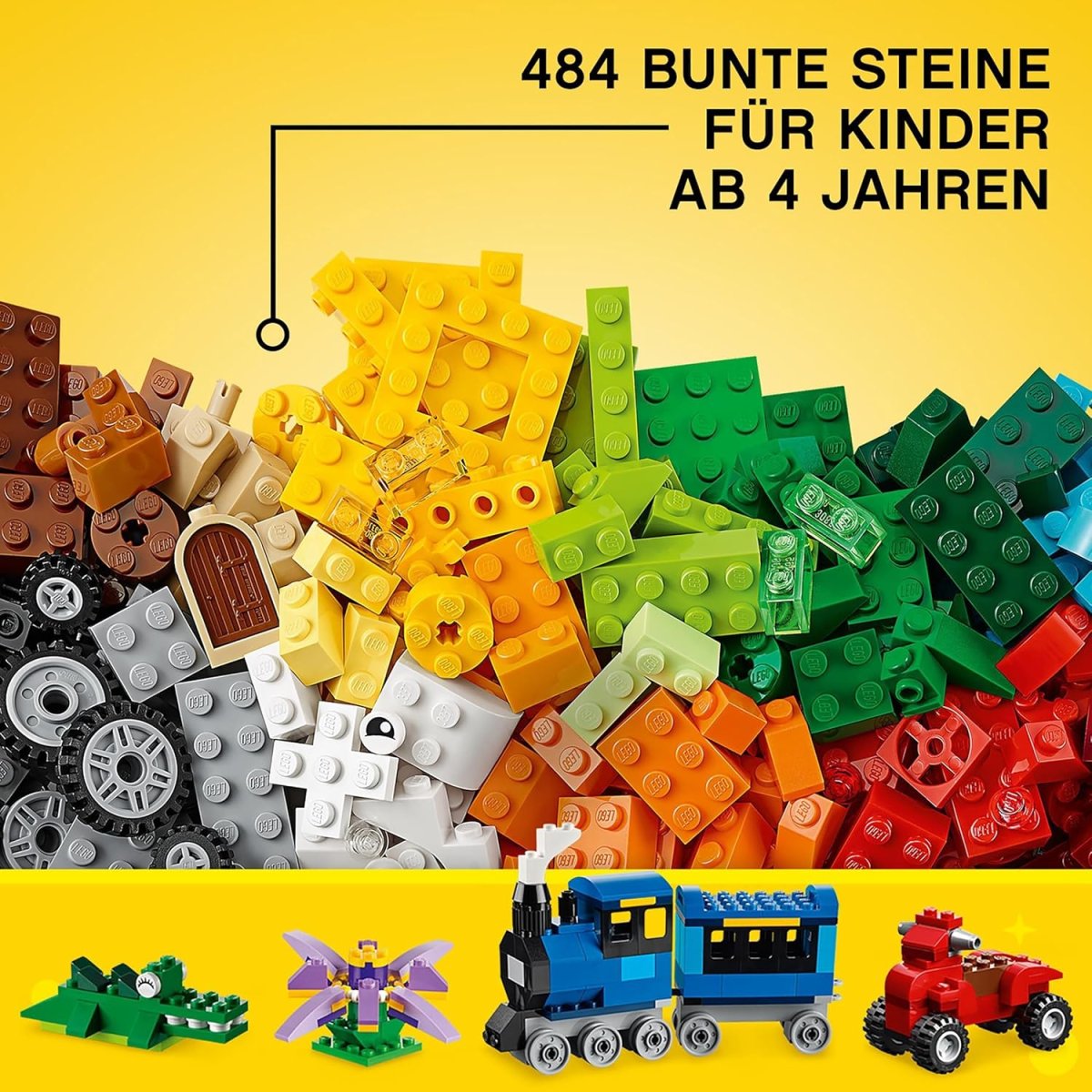 Lego Classic Bausteine Box Mittelgroß + Grüne Platte: Aufbewahrungsboxen & Bauplatte Bundle, Steinebox mit Baseplate für Kinder ab 4 Jahre — Bild 3