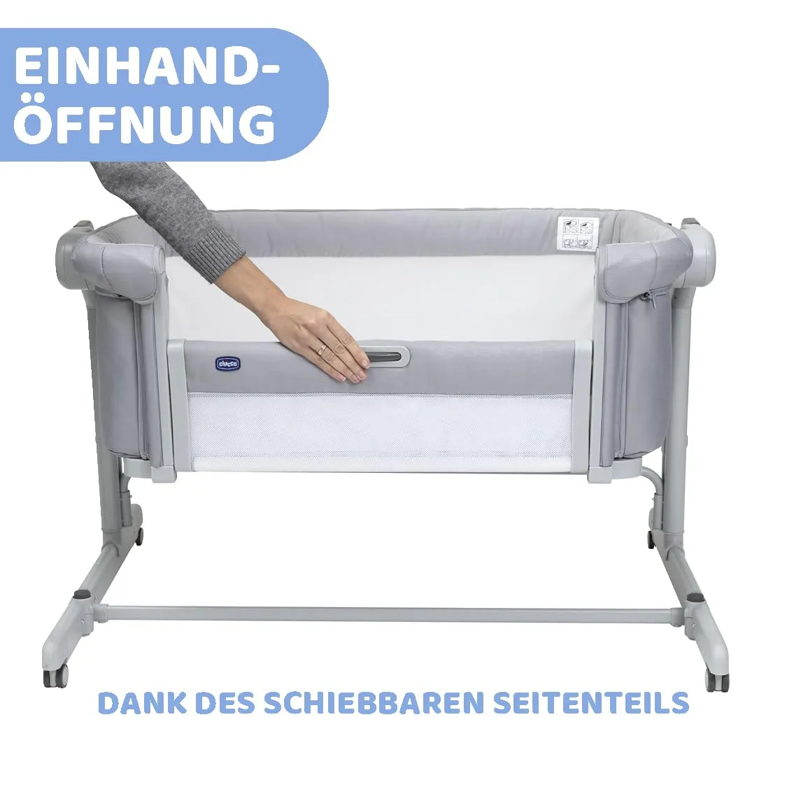 Chicco Next2Me Magic Evo, Beistellbett für Babys, mit Schaukelmodus, Kippfunktion, aufklappbarem Seitenteil, Verstellbarer Höhe, 4 Rädern, inkl. Matratze und Reisetasche, Beige — Bild 2