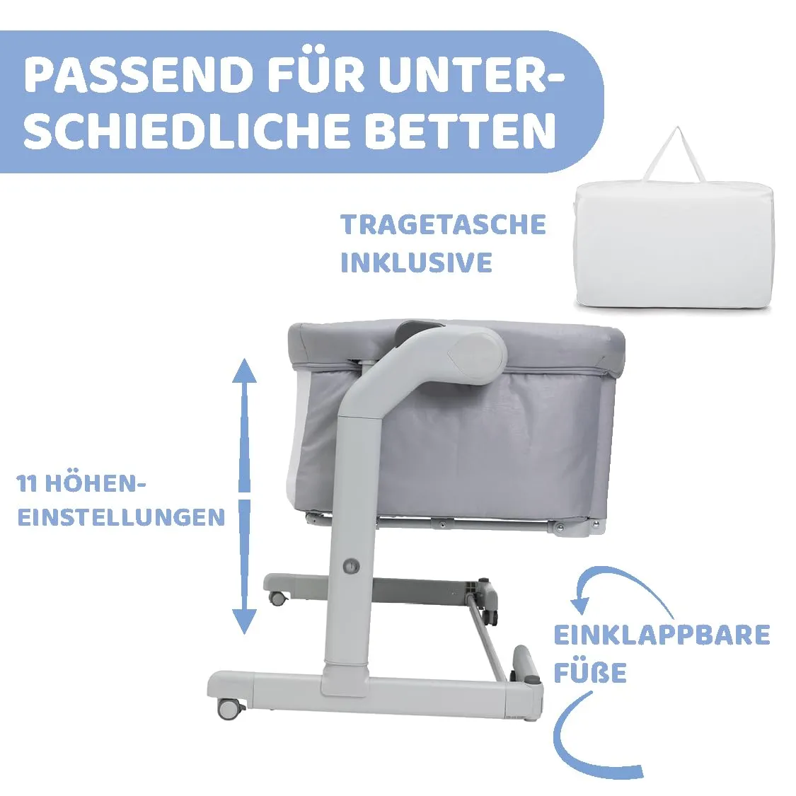 Chicco Next2Me Magic Evo, Beistellbett für Babys, mit Schaukelmodus, Kippfunktion, aufklappbarem Seitenteil, Verstellbarer Höhe, 4 Rädern, inkl. Matratze und Reisetasche, Beige — Bild 4