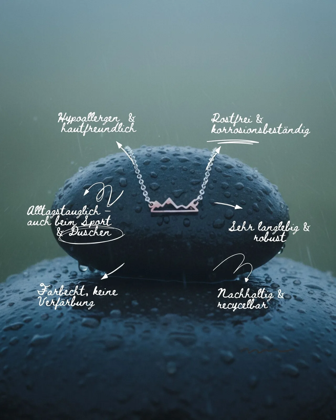 Kette mit Bergmotiv - rostfreier Edelstahl, Ansicht 3
