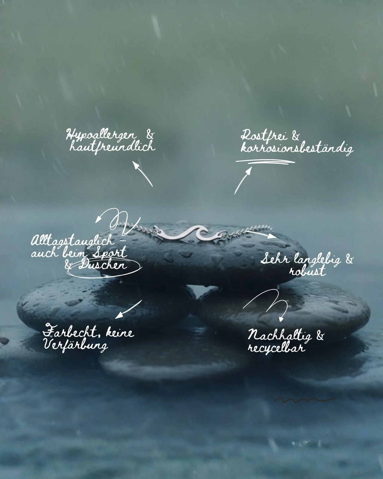 Kette mit Wellenmotiv - rostfreier Edelstahl, Ansicht 3