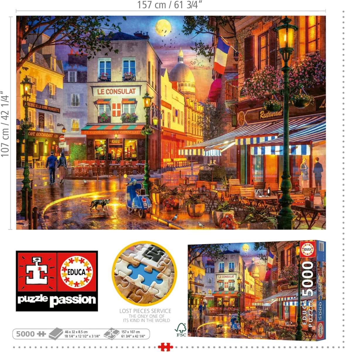 Educa - Le Consulat | Puzzle 5.000 Teile für Erwachsene ab 14 Jahren, Pariser Café Vintage Frankreich, Inklusive Puzzle-Kleber (19950) — Bild 3