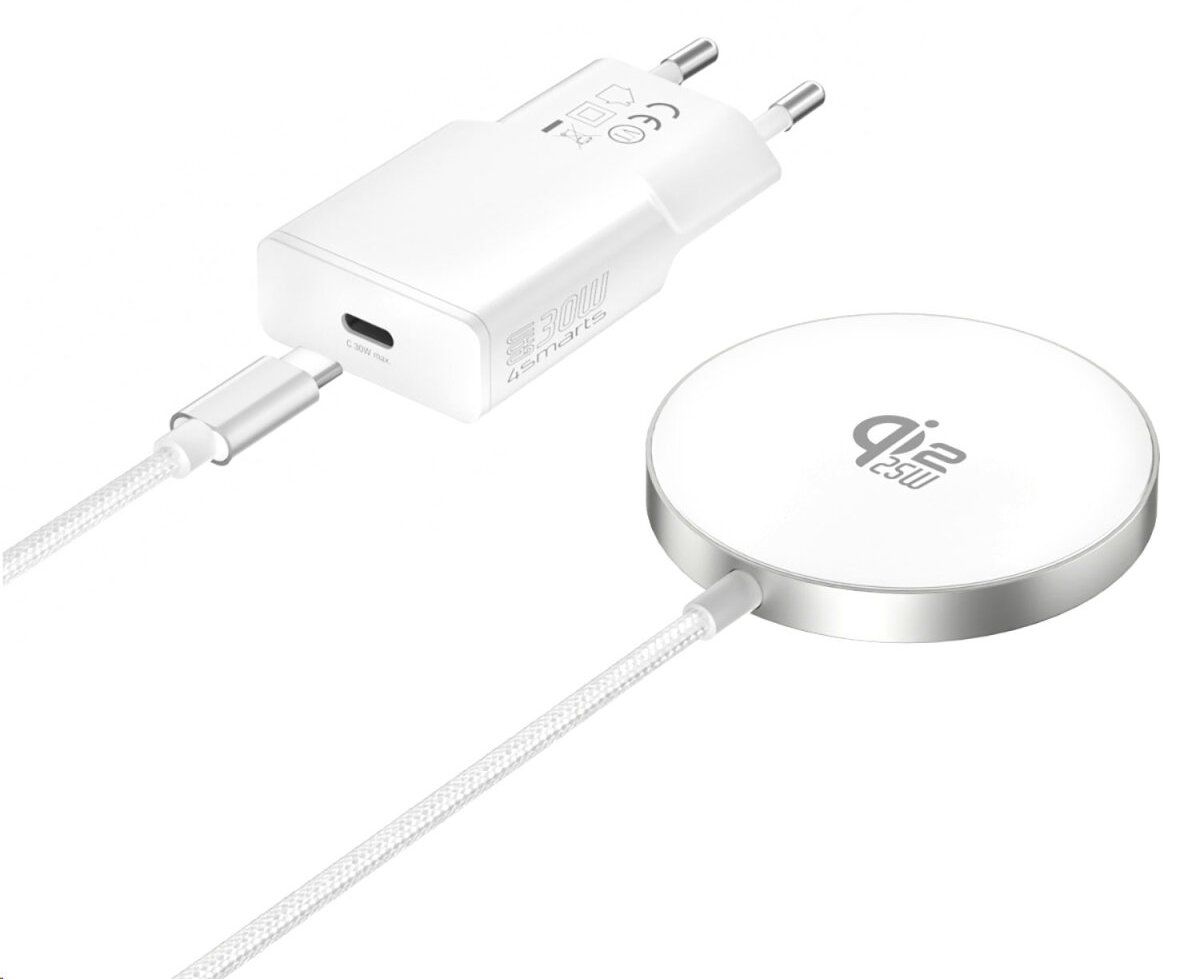 4smarts Kabelloses Lade-Set Qi2/MagSafe-kompa weiß 541708
