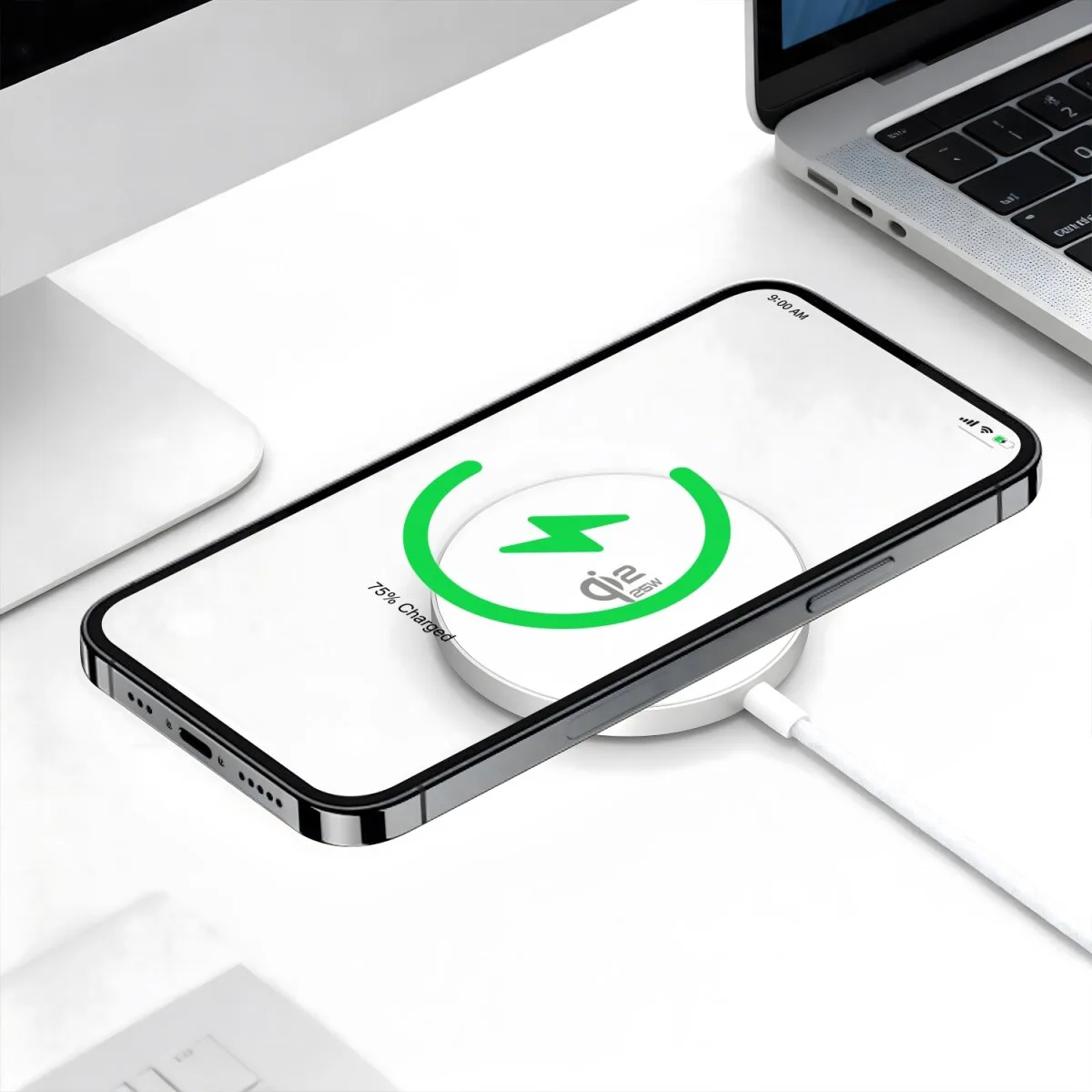 4smarts Kabelloses Lade-Set Qi2/MagSafe-kompa weiß 541708, Ansicht 4