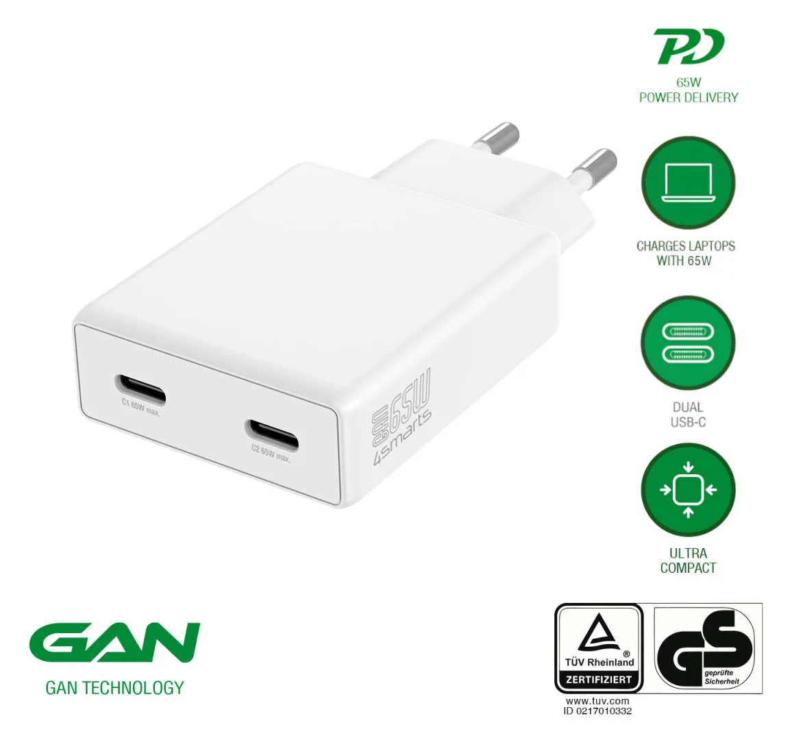 4smarts Netzladegerät PDPlug Slim Dual 65W GaN 2C weiß, Ansicht 2