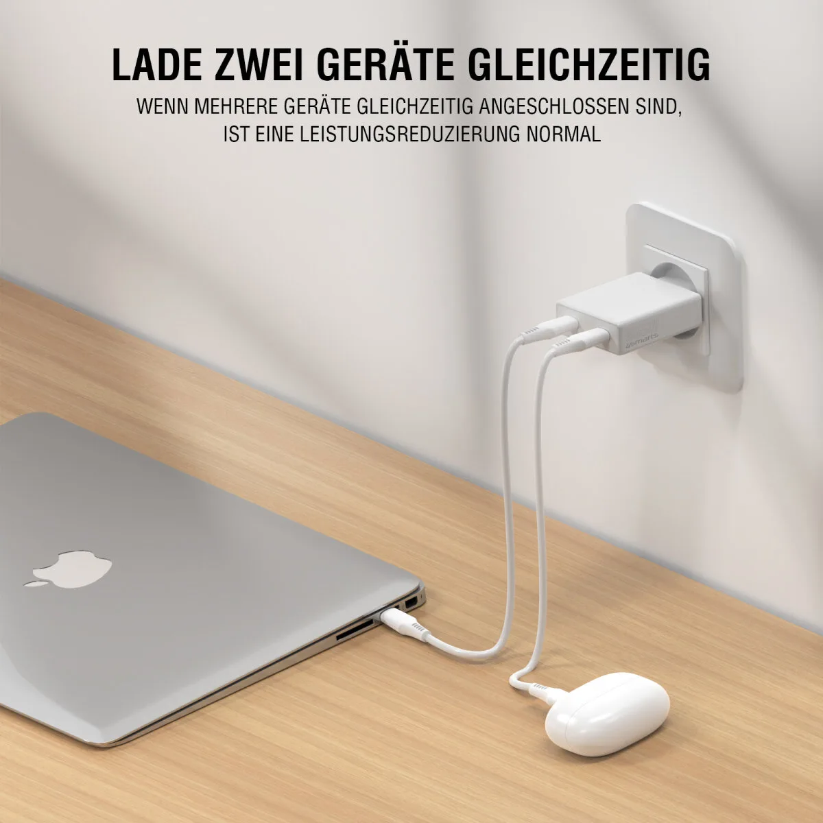 4smarts Netzladegerät PDPlug Slim Dual 65W GaN 2C weiß, Ansicht 3