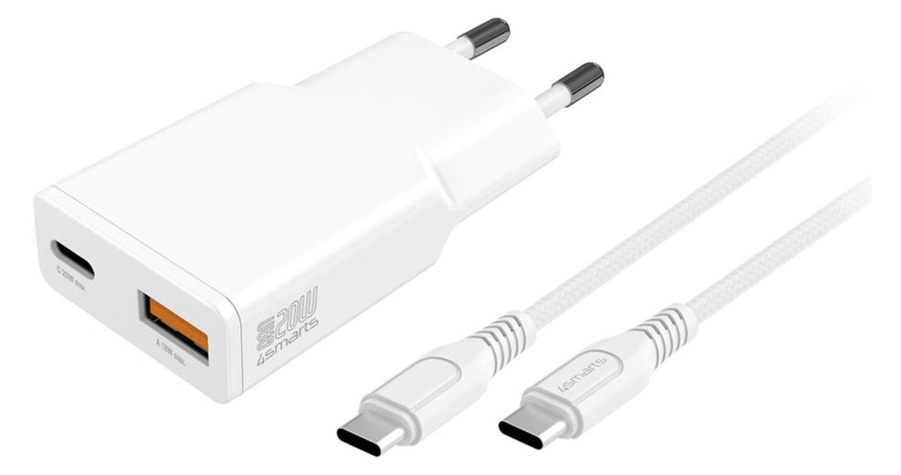 4smarts Netzladegerät PDPlug Slim Duos GaN 1C und USB-C Kabel