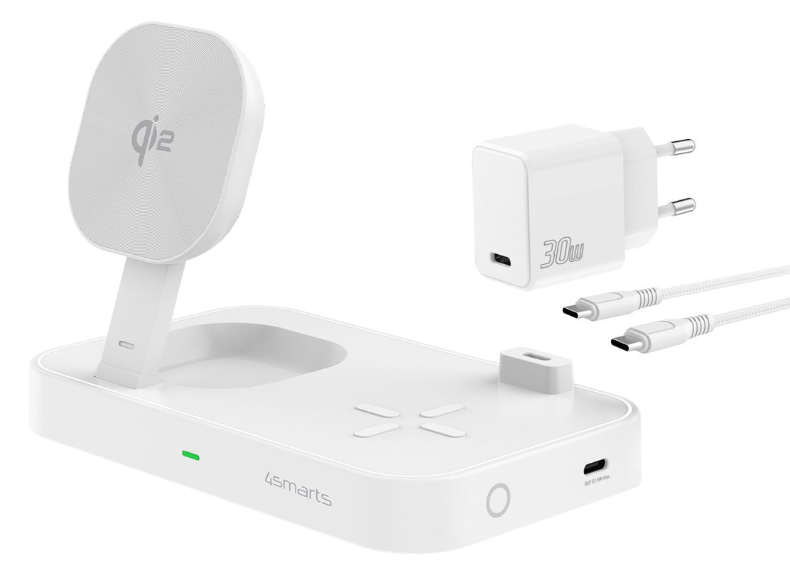 4smarts Trident - Kabelloses Ladegerät - Qi2 + AC-Netzteil - 25 Watt - 1 A - 2 Ausgabeanschlussstellen (24 pin USB-C)