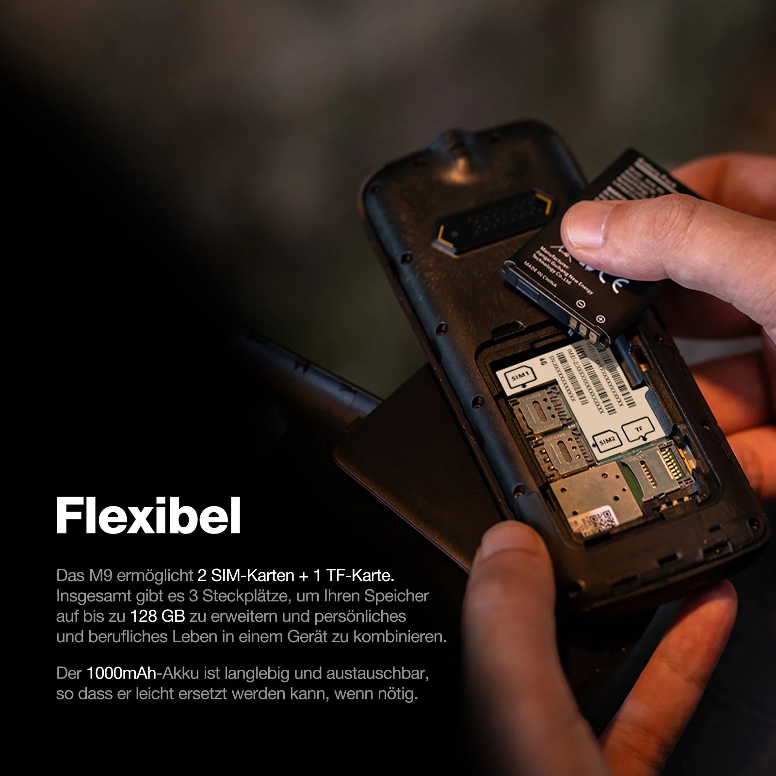AGM Mobile M9 Bartype IP68/IP69 Rugged - Mobiltelefon - 1.000 mAh, Ansicht 3