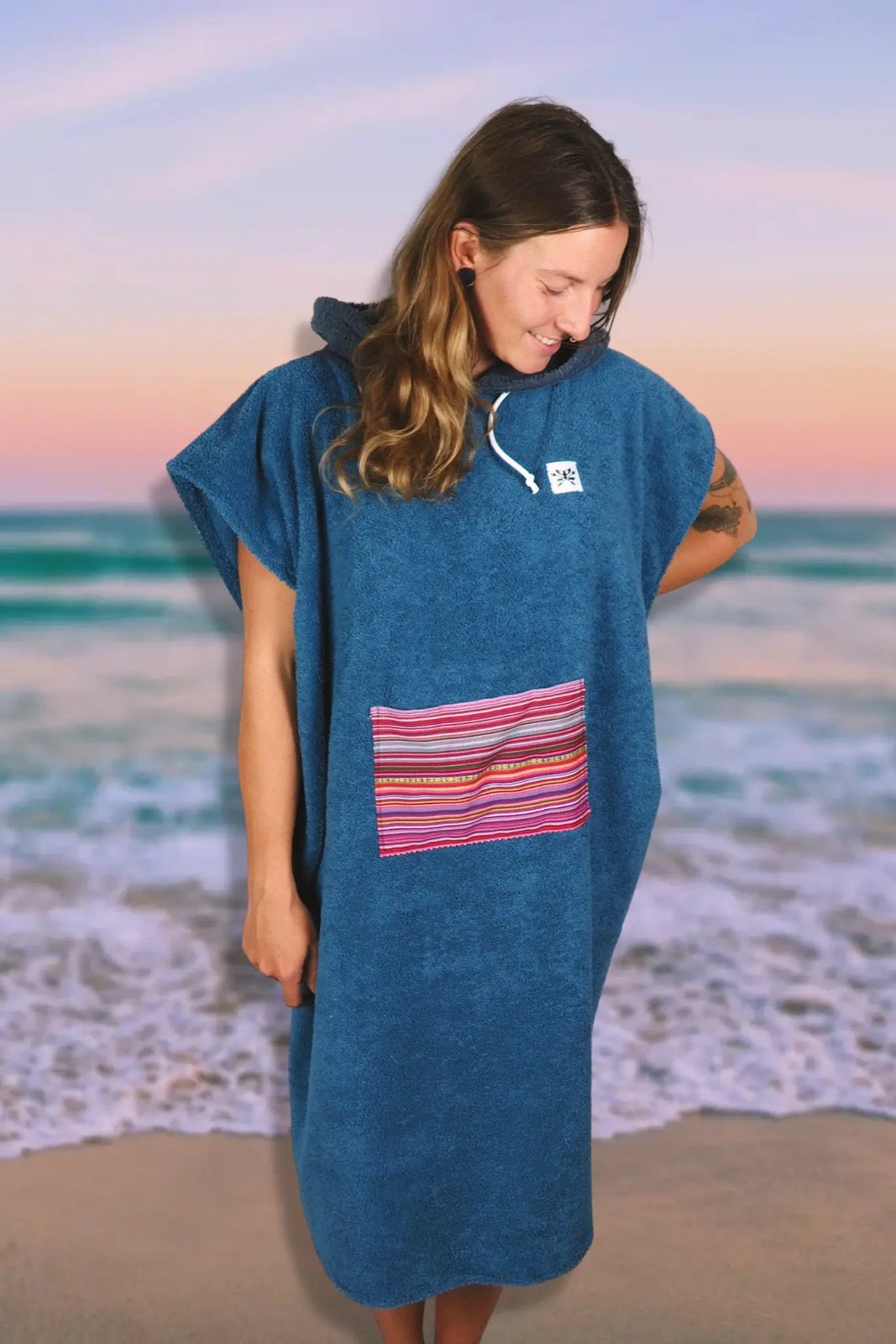 Surfponcho Deep Blue Unisex aus Bio-Frotte