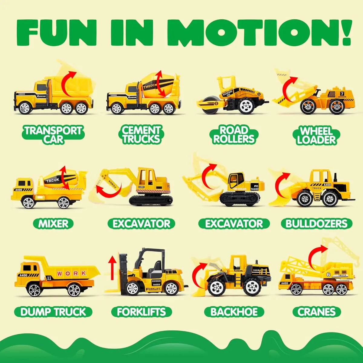 JOYIN 25-in-1-Spielzeugset aus Druckguss-Baufahrzeugen (einschließlich Transporter, Bagger, Kipper, Traktor) mit Geräuschen und Lichtern im Transporter, Kindergsgeschenke für Jungen ab 3 Jahren — Bild 3
