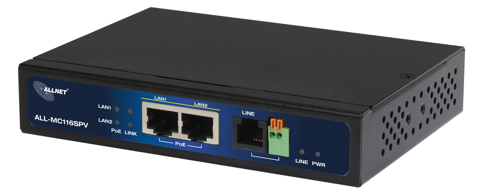 ALLNET ALL-MC116SPV-VDSL2 - 10BASE-T - 100BASE-T - DMT - Schwarz - ADSL (RJ-11) - Ethernet (RJ-45) - Metall