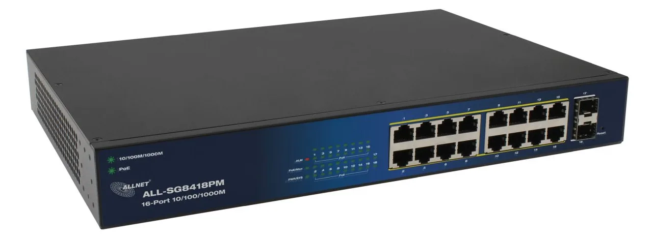 ALLNET Switch smart managed Layer2• 18x GbE• PoE Budget 240W• 16x at - Switch - 1 Gbps, Ansicht 3