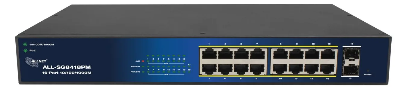ALLNET Switch smart managed Layer2• 18x GbE• PoE Budget 240W• 16x at - Switch - 1 Gbps, Ansicht 4