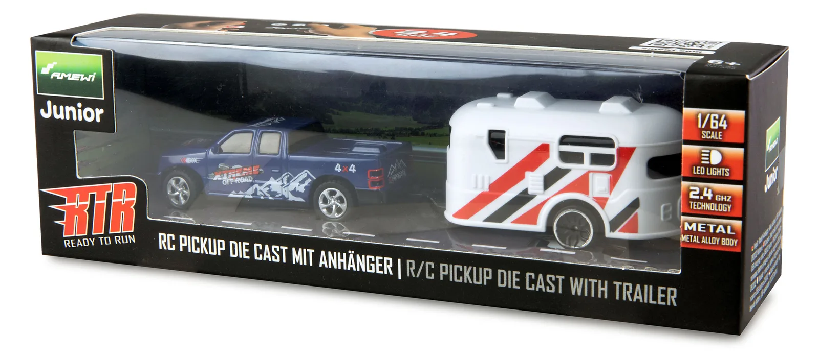 Amewi RC Pickup Die Cast mit Wohnwagen 1 64 RTR blau 6+, Ansicht 3